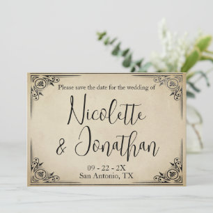 Save The Date Mariage élégant vintage sur parchemin beige délavé