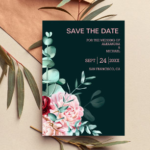 Save The Date Mariage Emerald Green Watercolor Bourgogne Fleurs