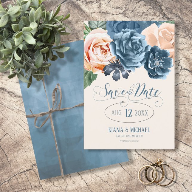 Save The Date Mariage en bleu rose/pêche Enregistrer la date ID5 (Créateur téléchargé)