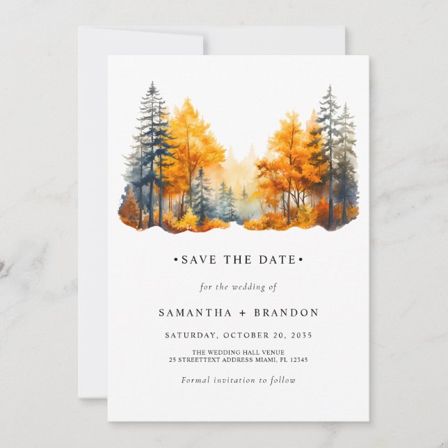 Save The Date Mariage en bois d'automne (Devant)