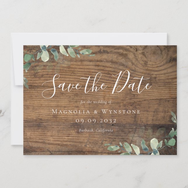 Save The Date Mariage en bois Eucalyptus (Devant)