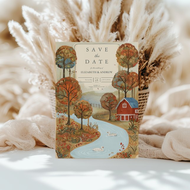 Save The Date Mariage en bord de lac de la ferme d'automne rusti (Créateur téléchargé)