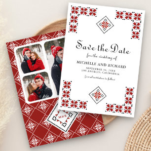 Save The Date Mariage en broderie ukrainienne rouge et noire