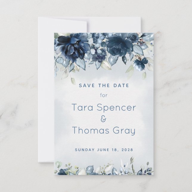 Save The Date Mariage en cascade Dusty Blue Peony (Devant)