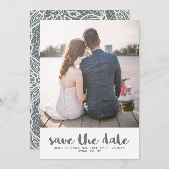 Save The Date Mariage en dentelle Enregistrer la photo de la dat (Devant / Derrière)