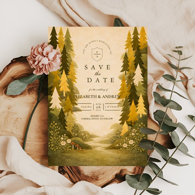 Save The Date Mariage en Forêt de Pins Dorés (Créateur téléchargé)