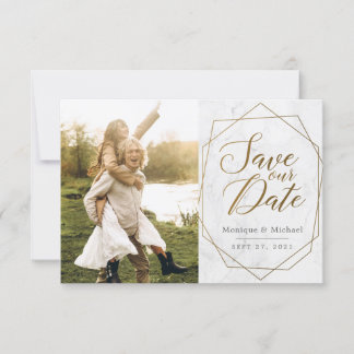 Save The Date Mariage en marbre Art Déco Géométrique Or moderne