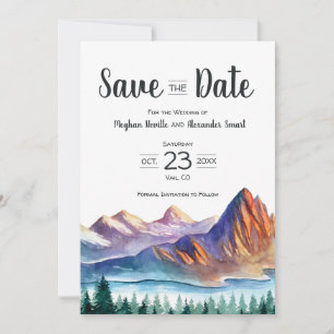Save The Date Mariage en montagne Sauvez la date avec lac et for