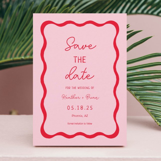 Save The Date Mariage en rouge et rose rétro Enregistrer la date (Créateur téléchargé)