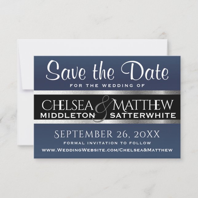 Save The Date Mariage Enregistrer la date Bleu foncé et Argent (Devant)