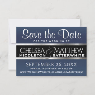 Save The Date Mariage Enregistrer la date Bleu foncé et Argent