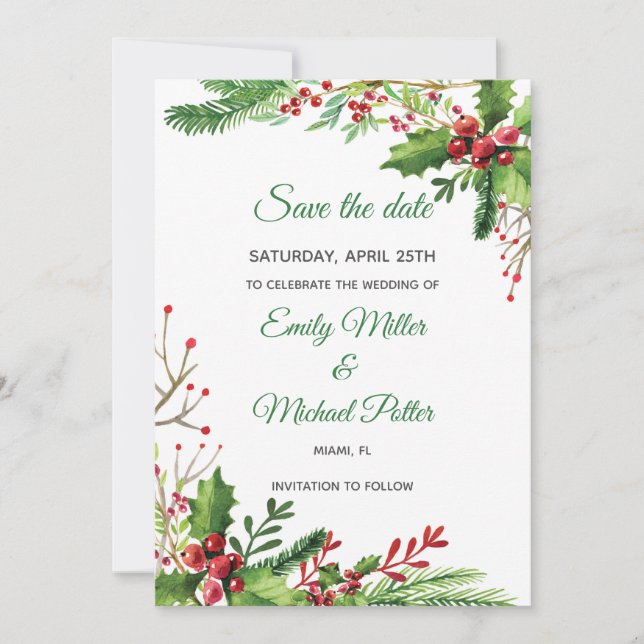 Save The Date Mariage Enregistrer La Date Botanique Mistletoe Pe (Devant)