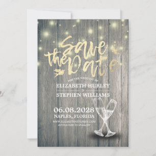 Save The Date Mariage Enregistrer La Date Champagne Verres Bois 