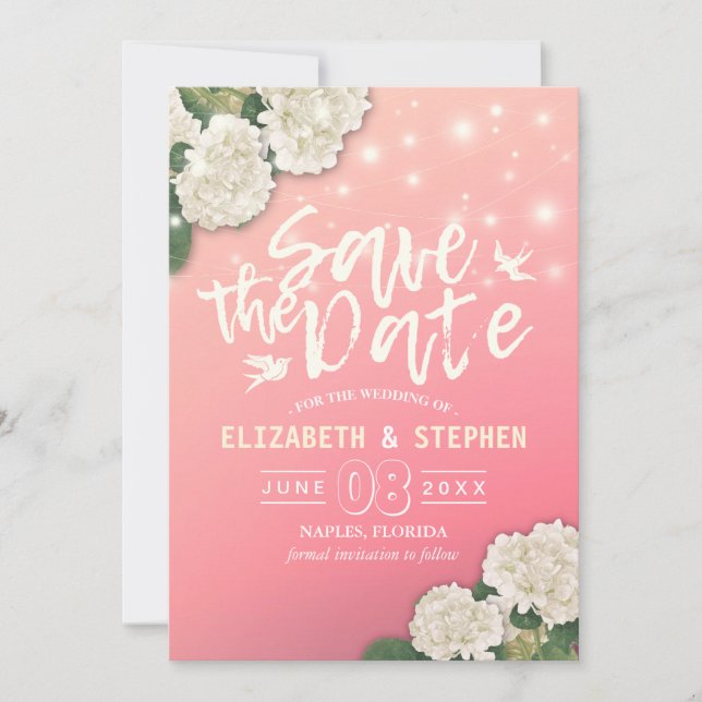 Save The Date Mariage Enregistrer La Date Chic Hydrangea String  (Devant)