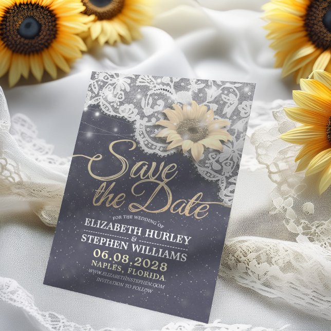 Save The Date Mariage Enregistrer La Date Dentelle Tournesol Gui (Créateur téléchargé)