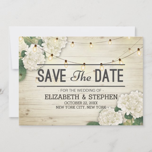 Save The Date Mariage Enregistrer La Date Hydrangea String Light (Devant)