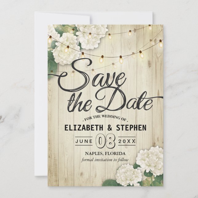 Save The Date Mariage Enregistrer La Date Hydrangea String Light (Devant)