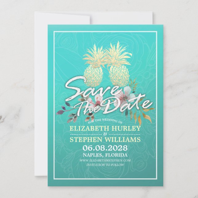 Save The Date Mariage Enregistrer La Date Moderne Or Ananas Coup (Devant)