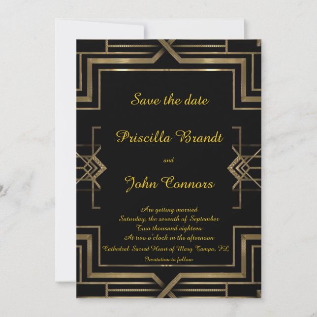 Save The Date Mariage Enregistrer la date, noir, grand-Gatsby, s (Devant)