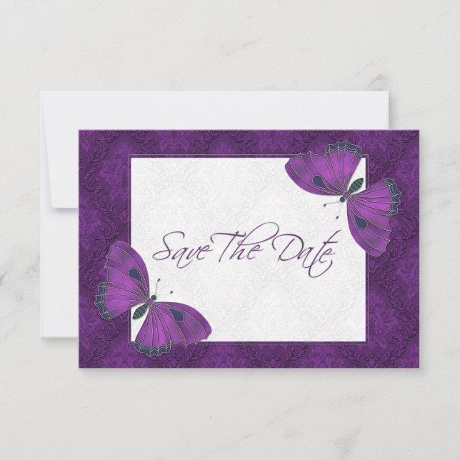 Save The Date Mariage Enregistrer la date papillon Brocade viole (Devant)