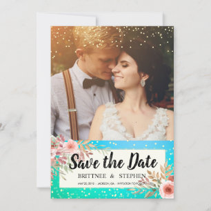 Save The Date Mariage Enregistrer La Date Photo Floral Turquoise