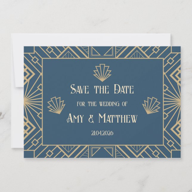 Save The Date Mariage Enregistrer la date - style Art Déco Gatsb (Devant)