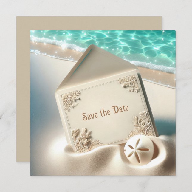 Save The Date Mariage Enregistrer La Date Sur La Plage De Sable (Devant / Derrière)