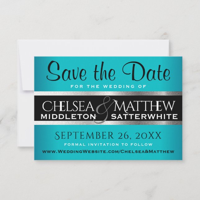 Save The Date Mariage Enregistrer la date Turquoise et Argent (Devant)