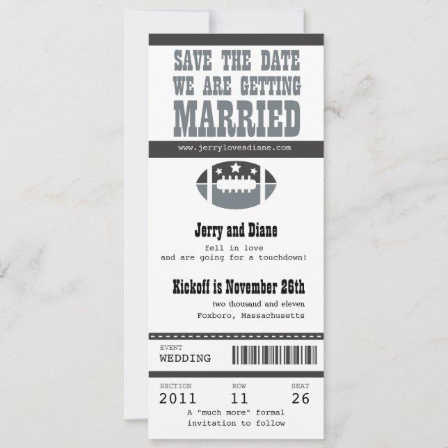 Save The Date Mariage Enregistrer le billet de football date (Devant)