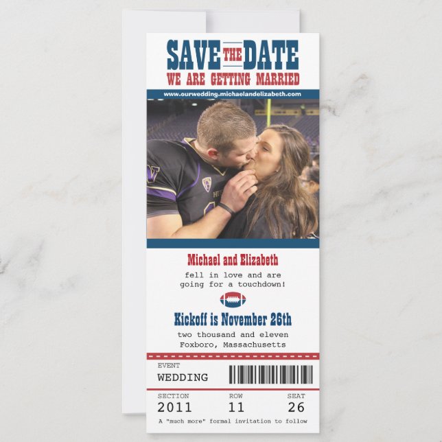Save The Date Mariage Enregistrer le billet de football date (Devant)