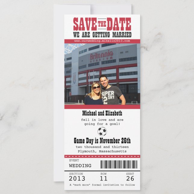 Save The Date Mariage Enregistrer le ticket de football de date (Devant)