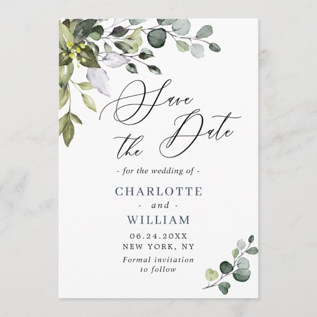 Save The Date Mariage Eucalyptus simple Élégant Élégant Enregist (Devant)