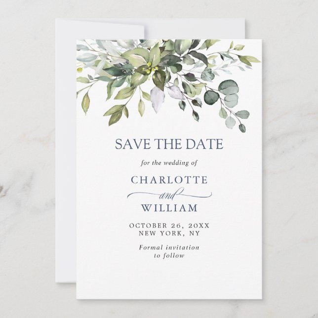 Save The Date Mariage Eucalyptus simple et élégant (Devant)