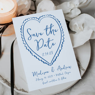 Save The Date Mariage Fantaisiste au Cœur Bleu