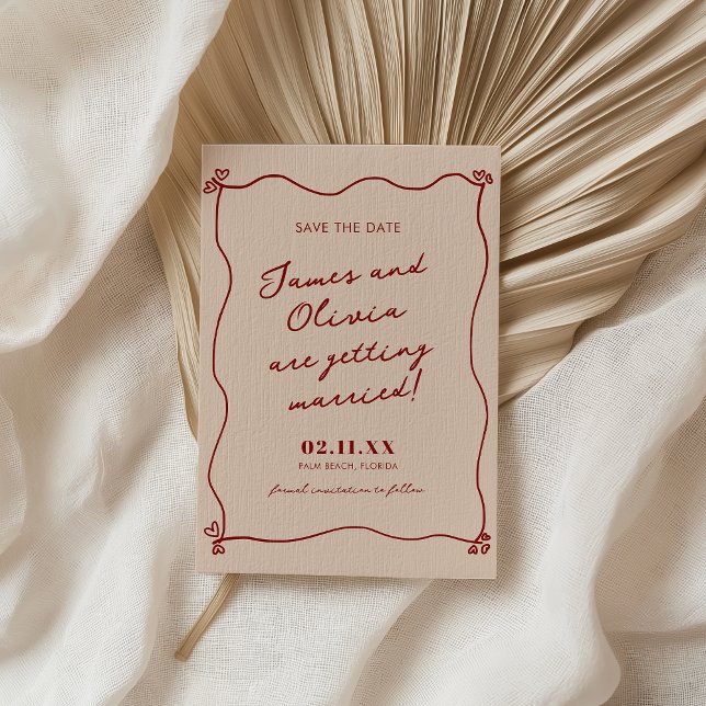 Save The Date Mariage fantaisiste dessiné à la main en rouge ave (Créateur téléchargé)