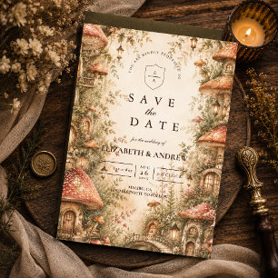 Save The Date Mariage Fantaisiste en Forêt de Champignons