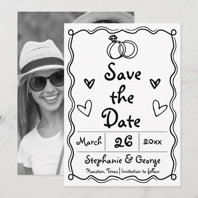 Save The Date Mariage fantaisiste tiré à la main (Devant / Derrière)