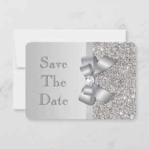Save The Date Mariage Faux Paillettes Argentées Nœud Enregistrer
