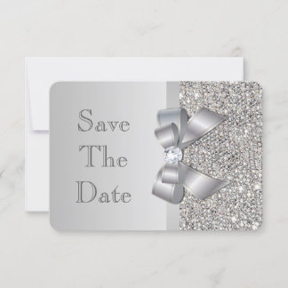 Save The Date Mariage Faux Paillettes Argentées Nœud Enregistrer