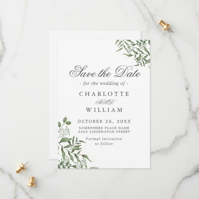 Save The Date Mariage Feuille de l'Eucalyptus succulent du budge (Devant/Arrière en situation)