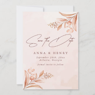 Save The Date Mariage Feuille Peach Pink