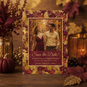 Save The Date Mariage Feuilles d'Automne Bourgeois & Or & Photo
