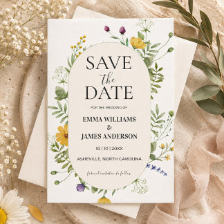 Save The Date Mariage Fleur de Champ Moderne Élégante Photo Flor