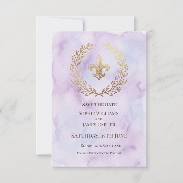 Save The Date Mariage Fleur De Lis Violet (Devant)