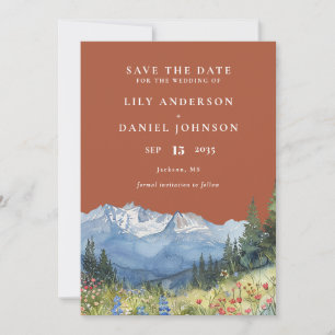 Save The Date Mariage Fleur de Montagne Aquarelle Terracotta