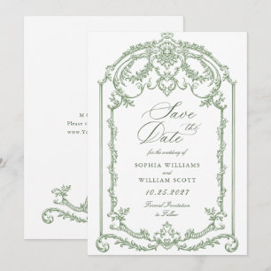 Save The Date Mariage Fleur de Salvia Vert Orné de Grâce Victori