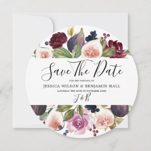 Save The Date Mariage Fleur Figuier Floral Bourgogne Aquarelle