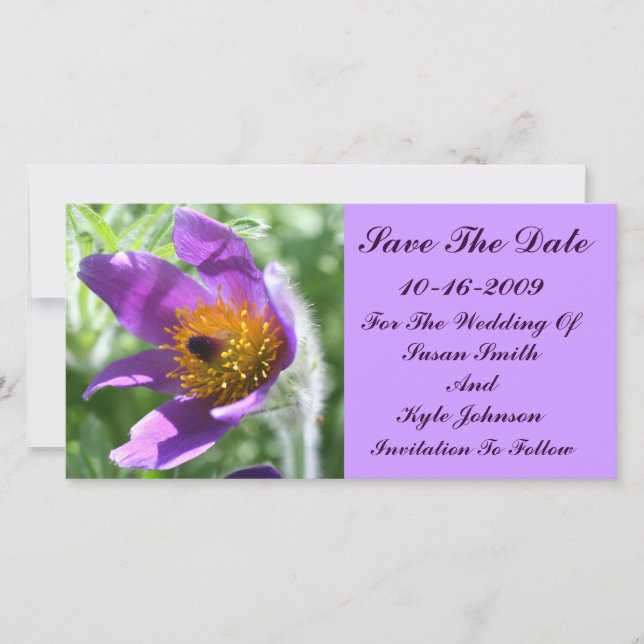 Save The Date Mariage Fleur Pasque Violet Enregistrer La Date (Devant)