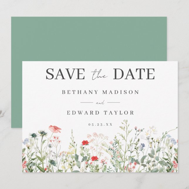 Save The Date Mariage fleur sauvage (Devant / Derrière)