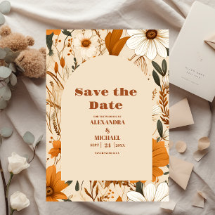 Save The Date Mariage Fleur sauvage d'aquarelle orange brûlé